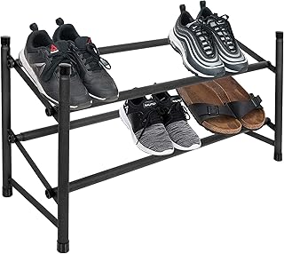 SPRINGOS Regał na buty z 2 półkami, wysuwany, przechowywanie butów, segregator na buty, można układać w stos, również do szafy na ubrania, wymiary: 62-115 x 35,5 x 22 cm (czarny)