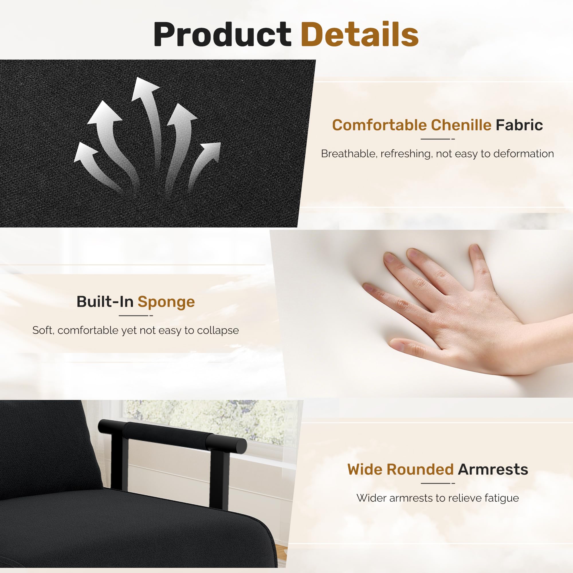 Hawthyhome Schlafsessel 4 in 1 Schlafsofa mit Bettfunktion 57cm Schwarz