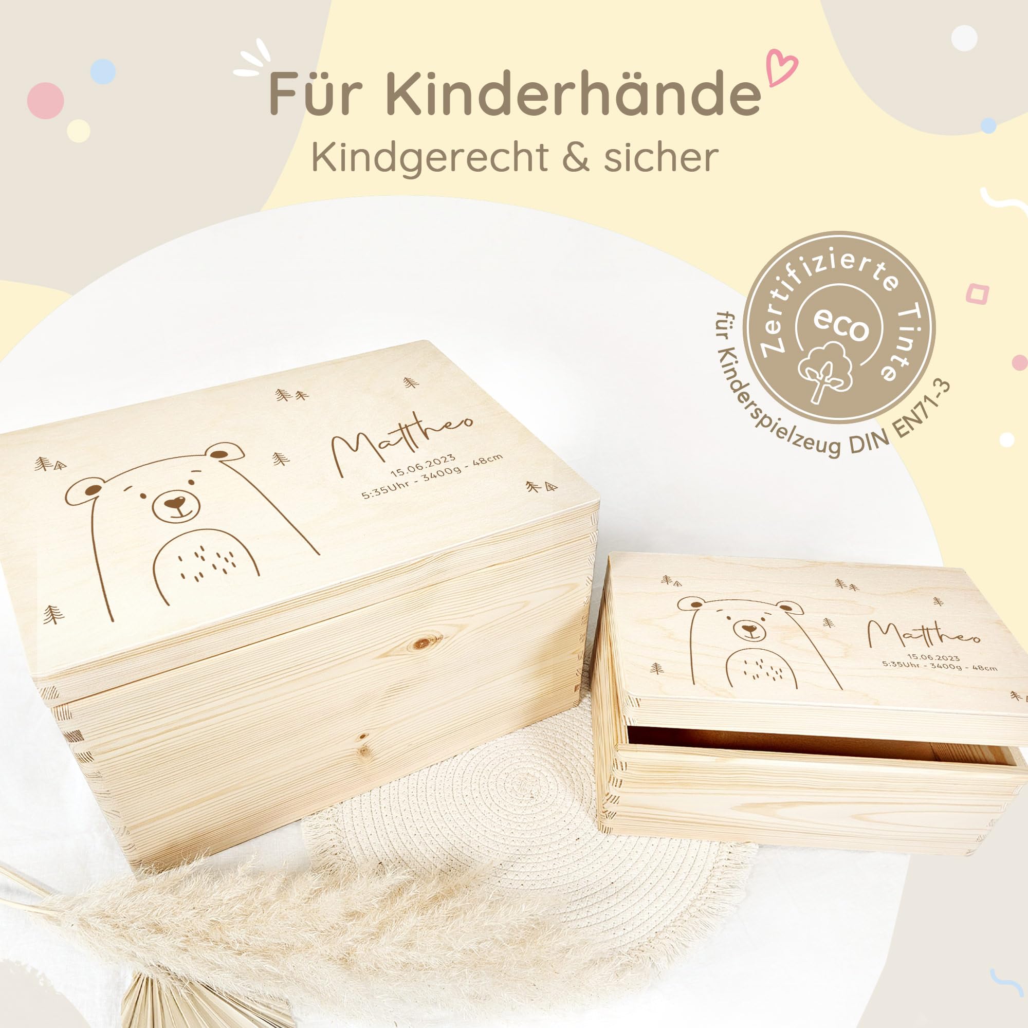 Little-Deco Personalisierte Erinnerungsbox Box Aufbewahrungsbox Erinnerungskiste mit Namen Holzkiste für Kinder Geschenkbox Geschenkidee für Jungs Mädchen Geburtstagsgeschenk XHL1199-03