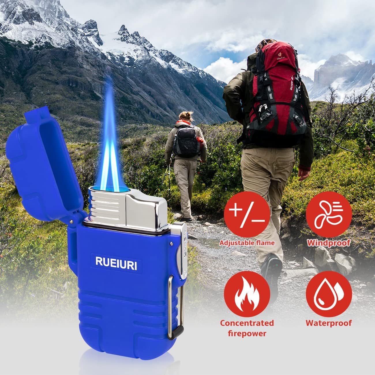 2PSC Torch Lighter Butane Lighter Waterproof Double Jet Lighter for Hiking Camping, Black+Blue (No Butane)