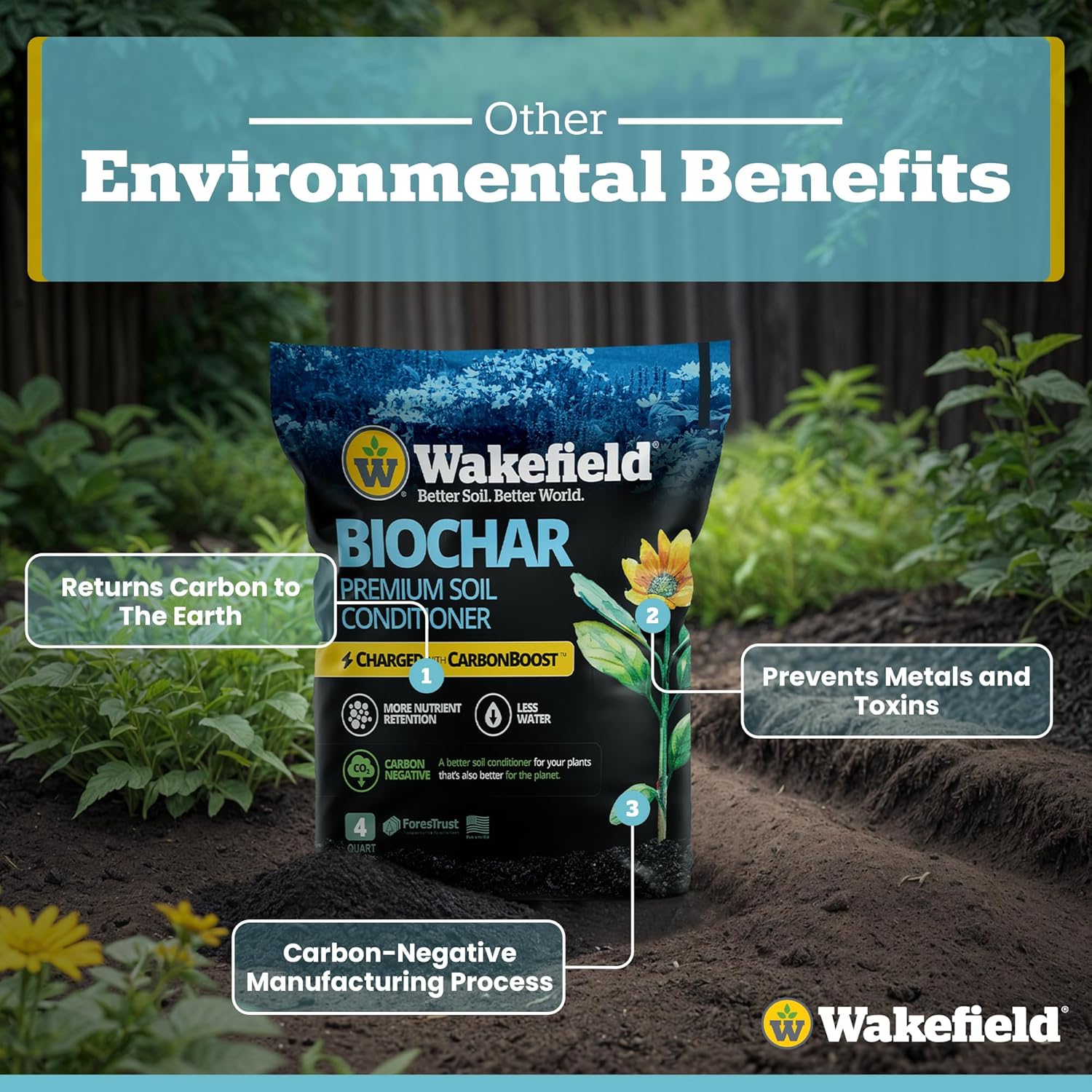 Wakefield Biochar with CarbonBoost for Gardens Succulents and Houseplants 4 Quarts