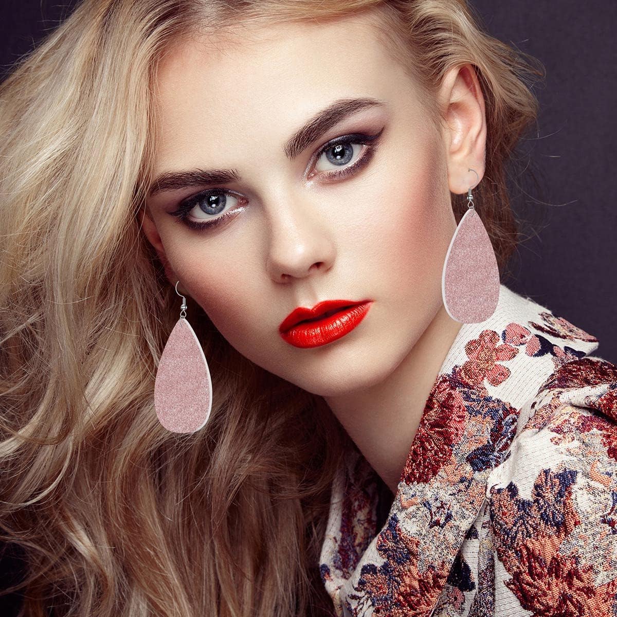 Zokola Pink Glitter Dangle Earrings For Women, Shiny Glitter Rose Pink Blink Double-Sided Faux Leather PU Earrings Boho Jewelry For Teen Friends Friends - Image 6