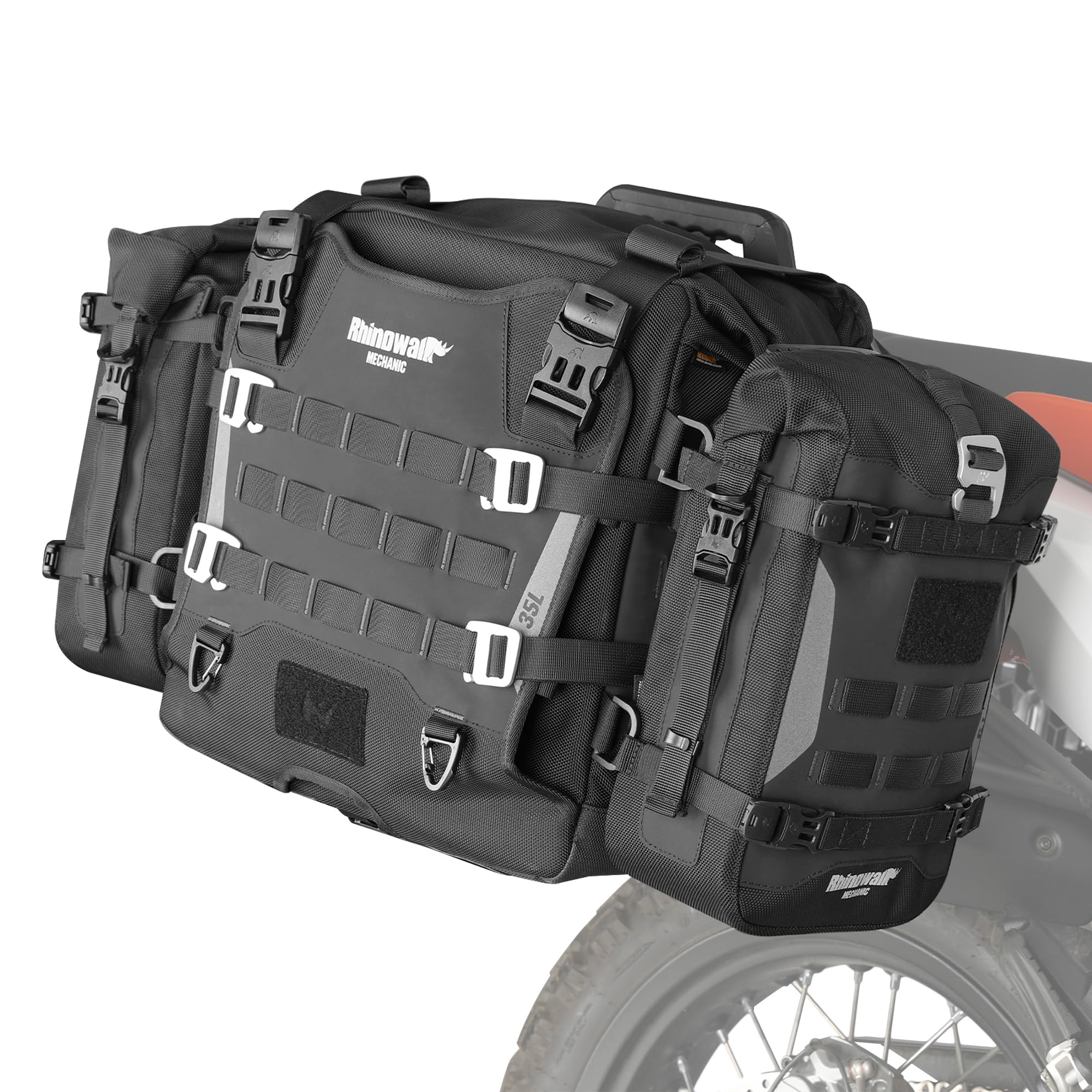 Rhinowalk Bolsa para parachoques delantero de motocicleta, bolsa trasera para motocicleta, 6 L, impermeable, con sistema Molle, accesorios profesionales de motor, color negro