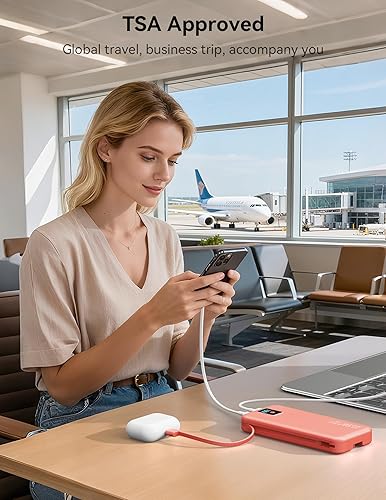 Miniatura 9 de Cargador portátil, cargador de batería de carga rápida de 12000 mAh 22.5 W con cables integrados y enchufe de pared, paquete de batería esencial de