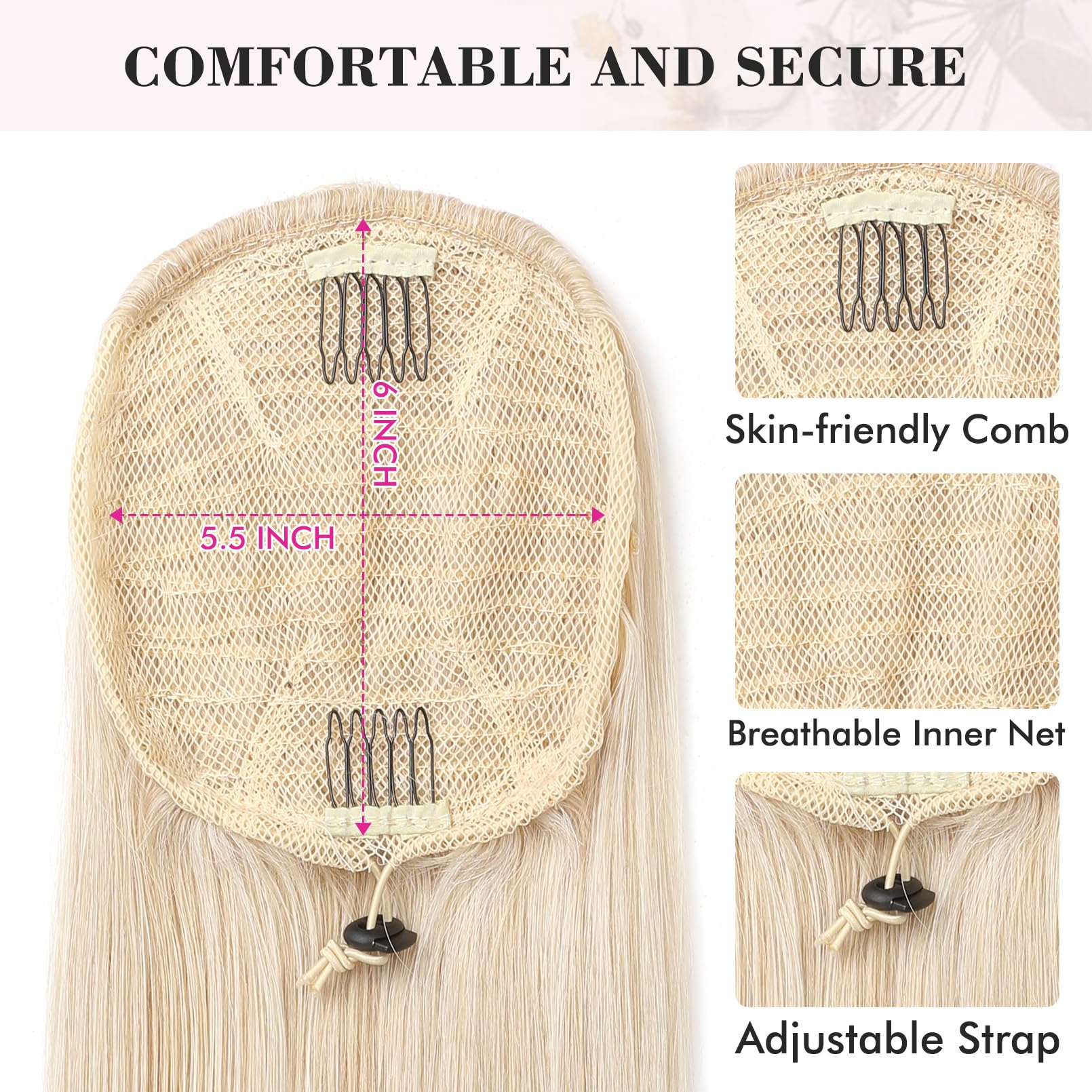 REECHO Ponytail Extension, 28" Long Straight Drawstring Pony Hair Extension Synthetic Pony Tail Hairpiece for Women - Light Ash Brown - Image 3