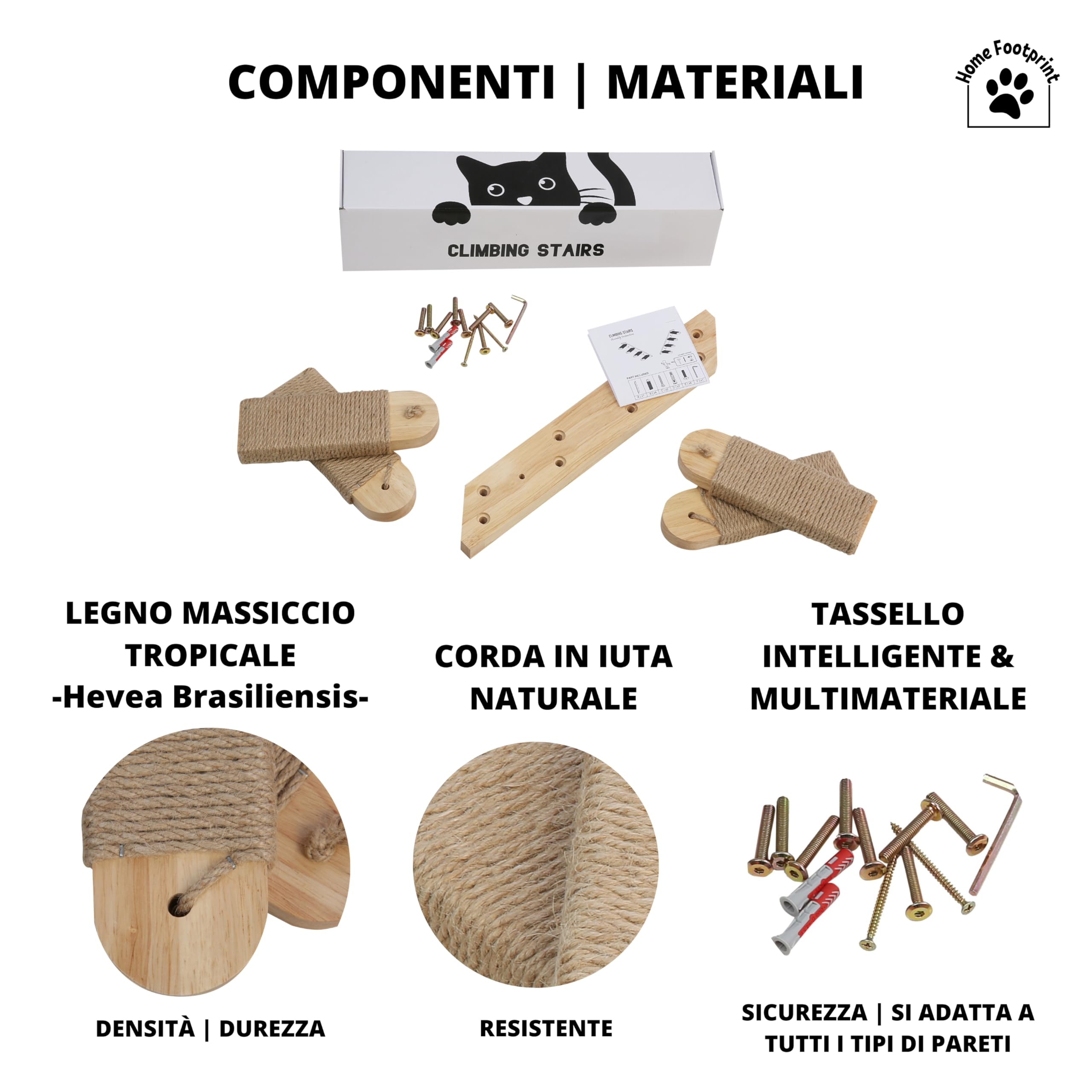 Mensole Gatto da Parete - Scala per Gatti Reversibile - Mensole per Gatti - Naciti Gioco Tiragraffi (Stairs)
