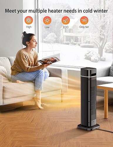 Miniatura 7 de VCK - Calentador de espacio, calentador eléctrico portátil de 24 pulgadas, 12 piess con control remoto, luz nocturna, oscilación de 80, 4 modos,