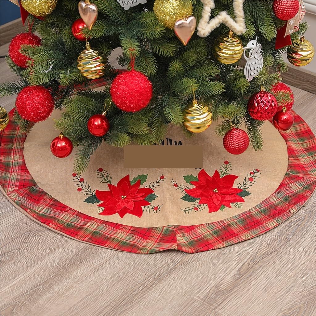 Tree Skirt Christmas Christmas Tree Skirt Burlap Red Flowers Christmas Decoration Tree Skirt Christmas Tree Decoration Apron Christmas Skirt Tree