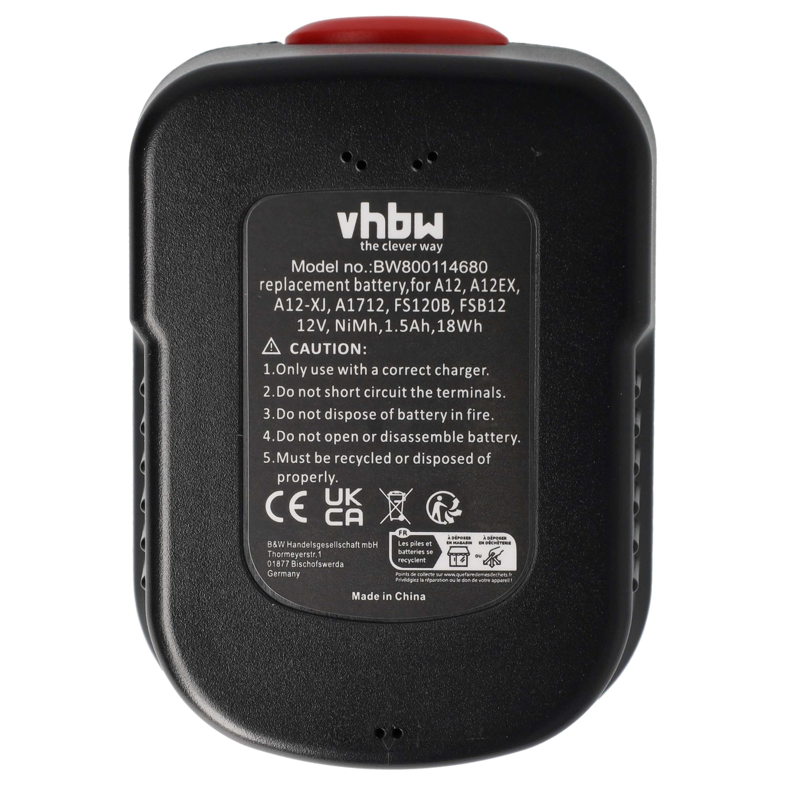 vhbw 3x NiMH akumulator 1500 mAh (12 V) pasuje do elektronarzędzi narzędzia Powertools Tools Black & Decker HP126F2B, HP126F2K, HP126F3B, HP126F3K, HP126FBH