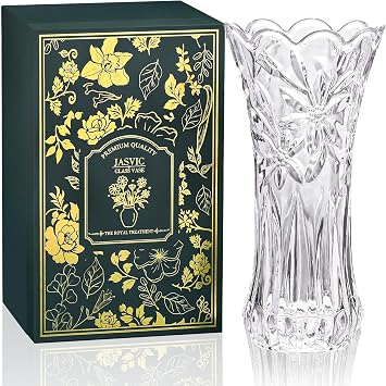 30CM Crystal Glass Vase with Premium Gift Box, Large Clear Vase for Flowers
