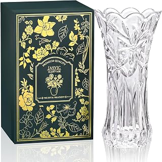 Kristallglasvase mit Premium-Geschenkbox, große transparente Vase für Blumen, 30 cm | Hohe Blumenvase, schlankes Design, Mittelstück für Wohnzimmer, Esstisch, Heimdekoration, Hochzeit, Valentinstagsgeschenk