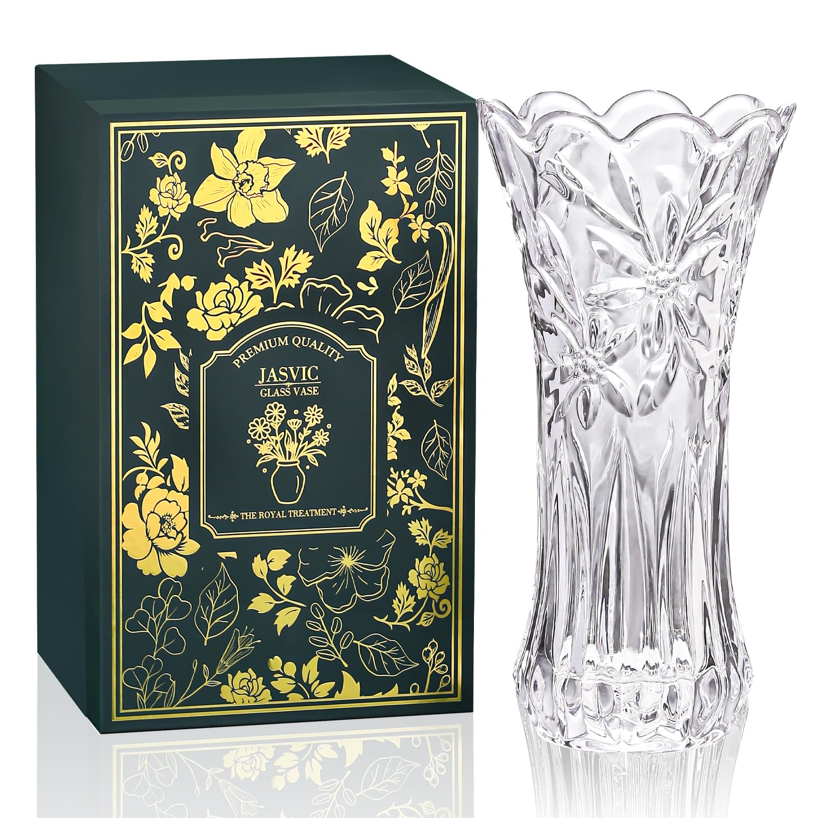 30 CM Crystal Glass Vase with Premium Gift Box - Large Clear Vases for Flowers, Tall Tulip Vase Centrepiece for Living Room Home Décor, Wedding, Valentine Present