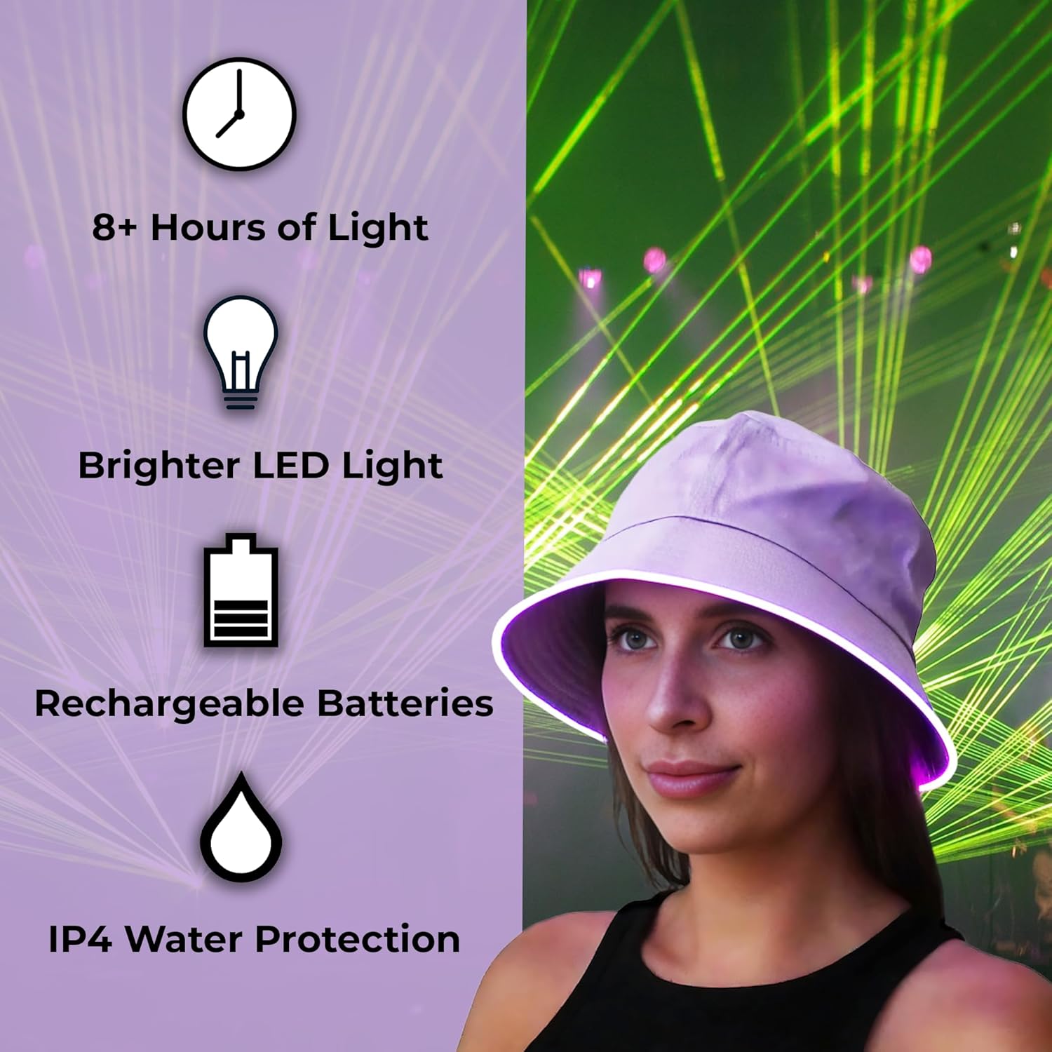 House Of Rave LED Bucket Hat - Neon Rave Accessory & Festival Outfit - Light Up Rave Bucket Hat for Men, Women - Image 4