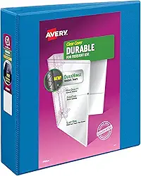 Avery (R) Fichário durável com 3 anéis, anéis inclinados de 5 cm, 1 fichário azul para piscina (17837)