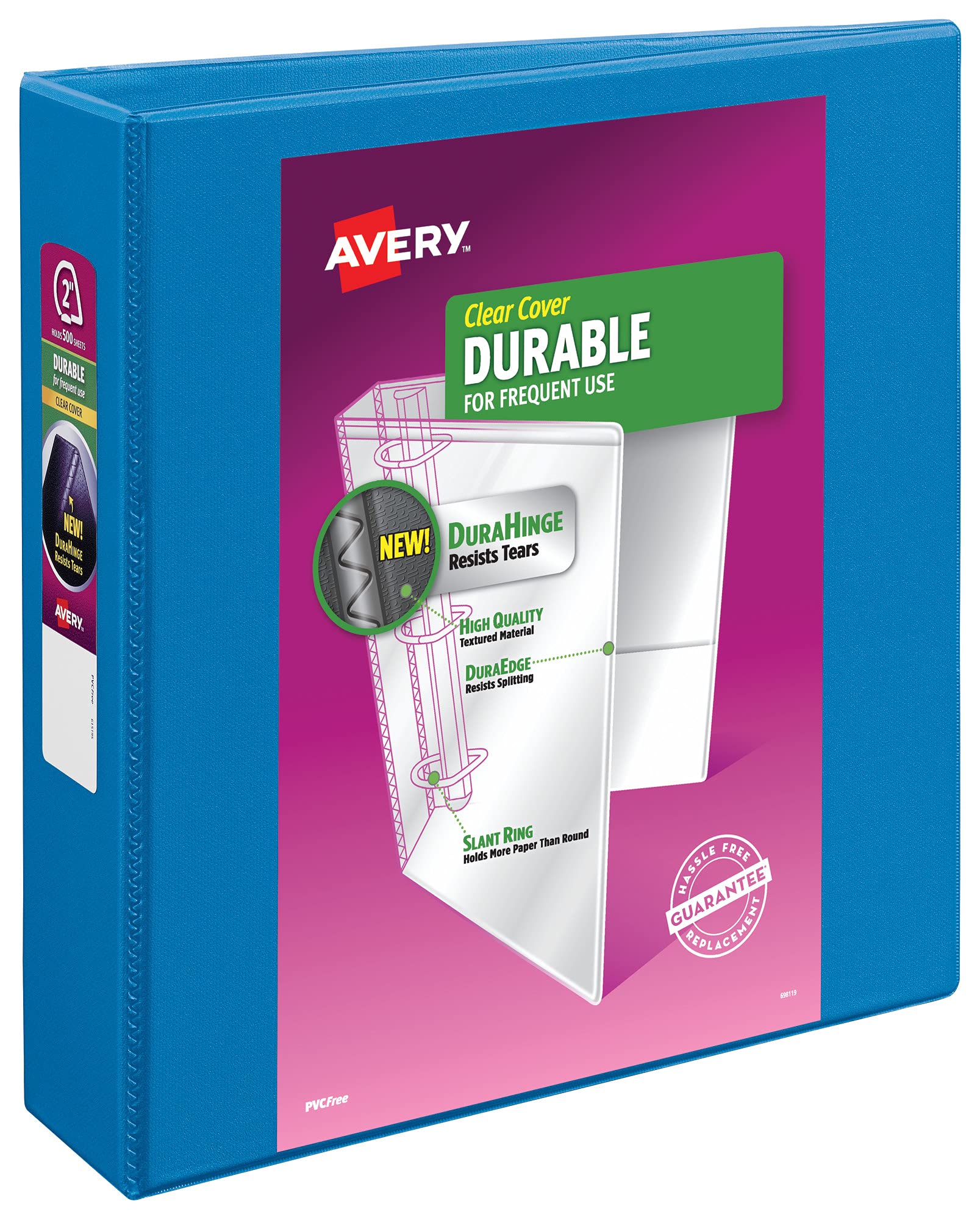 Avery(R) Durable View 3 Ring Binder, 2 Inch Slant Rings, 1 Pool Blue Binder (17837)