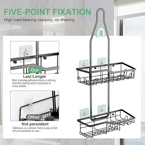 Miniatura 2 de Organizador de ducha colgante, organizador de ducha antioxidante, organizador de baño con 18 ganchos para afeitaresponja