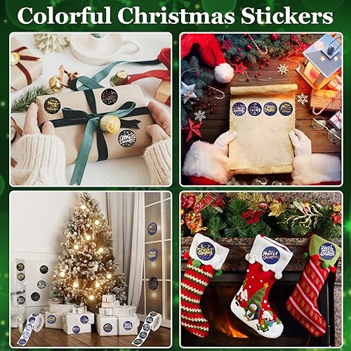 Miniatura 7 de 1000 calcomanías de Navidad, calcomanías de sello redondo para tarjetas, sobres de regalo, cajas de decoración de fiestas (1 pulgada y 2 rollos)