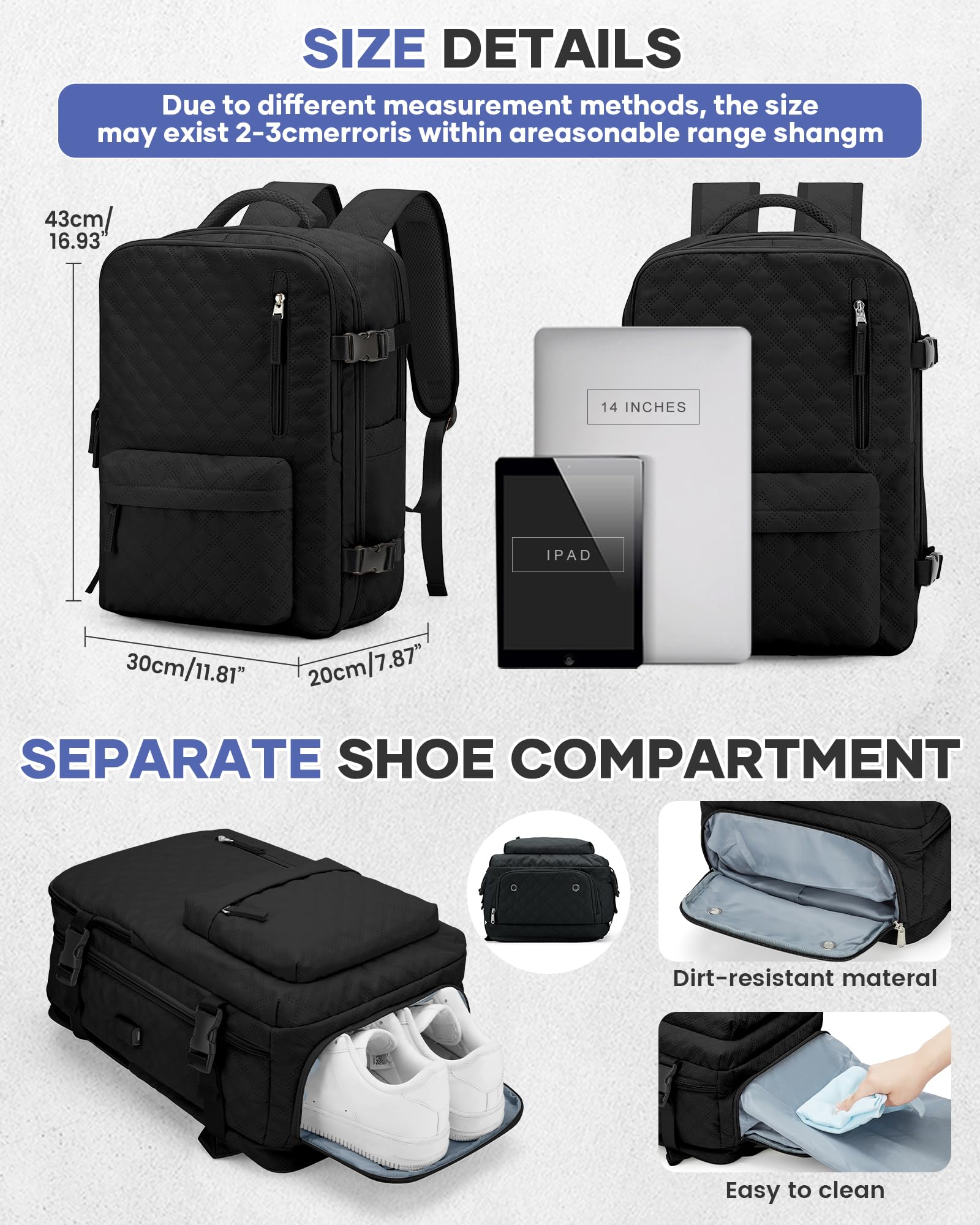 SZLX Zaino Ryanair 40x30x20 Sottovuoto con Pompa Zaino Ryanair 40x20x25 Donna Zaino da Viaggio Wizzair Bagaglio a Mano Uomo per Laptop da 14 Pollici Borse da Cabina 45x36x20 Easyjet con Porta Scarpe