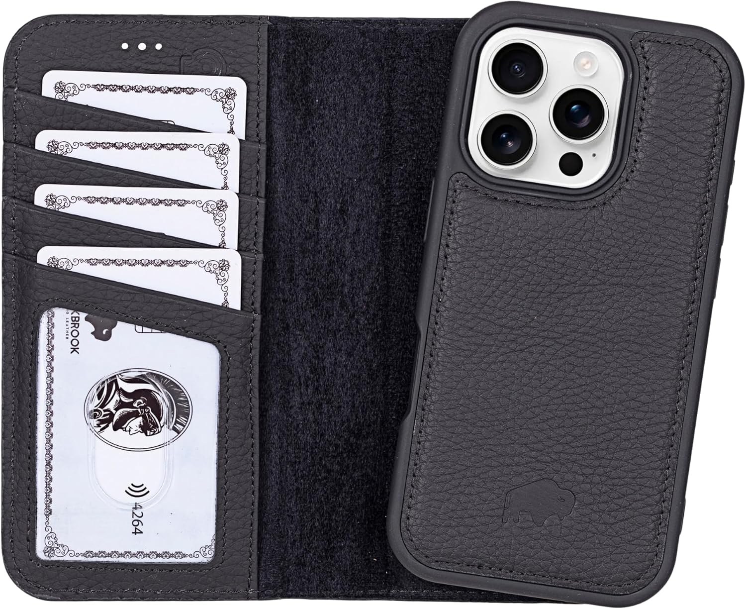 BLACKBROOK Case for iPhone 16 Pro Wallet Case for Men and Women, Carter Full Grain Leather 2-in-1 Set for MagSafe Charging, Cash, ID and 4 Card Slots with RFID, Compatible with iPhone 16 Pro
