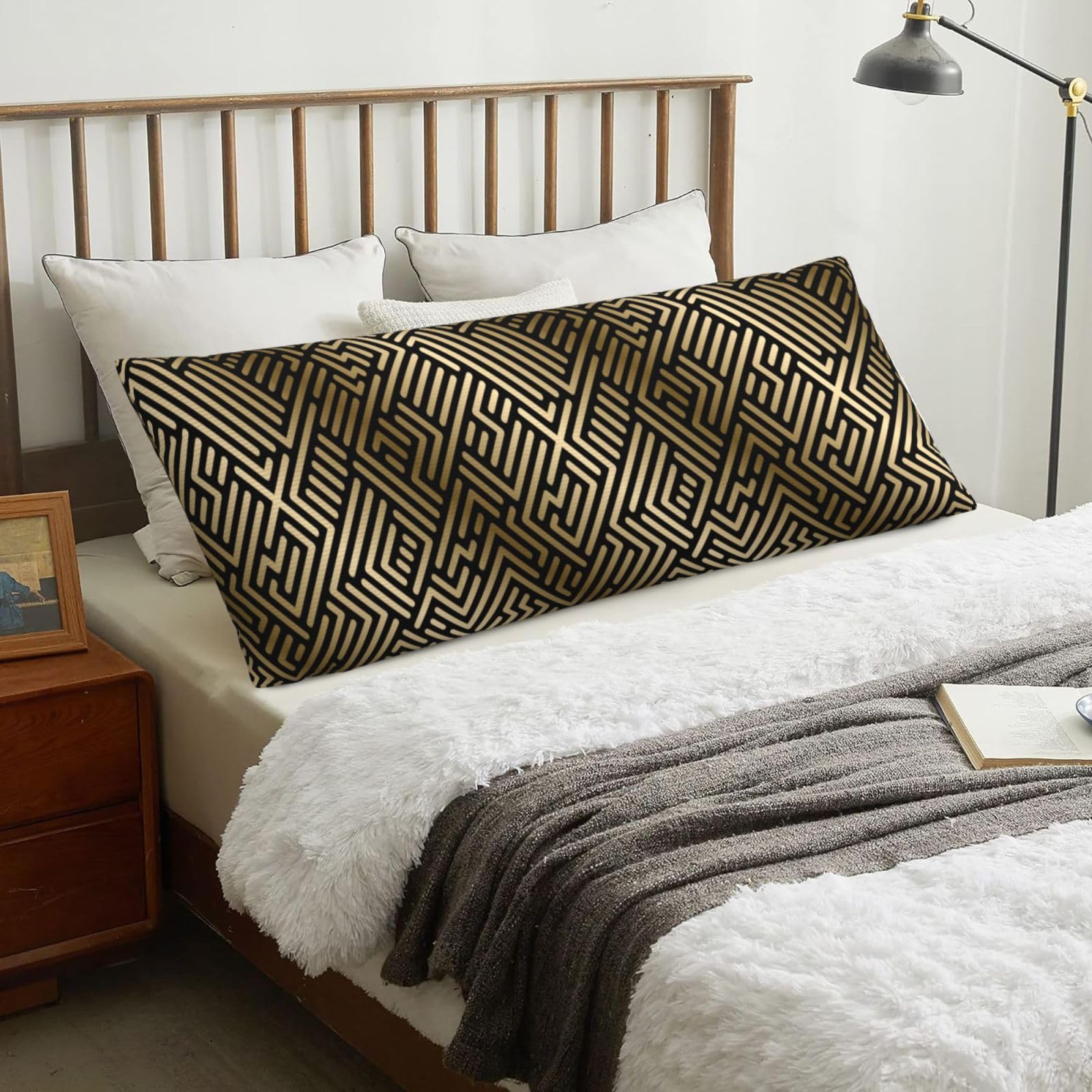 Seamless Geometric Striped Pattern, Body Pillow Cover with Zipper,Long Body Pillowcase 20 x 60 in