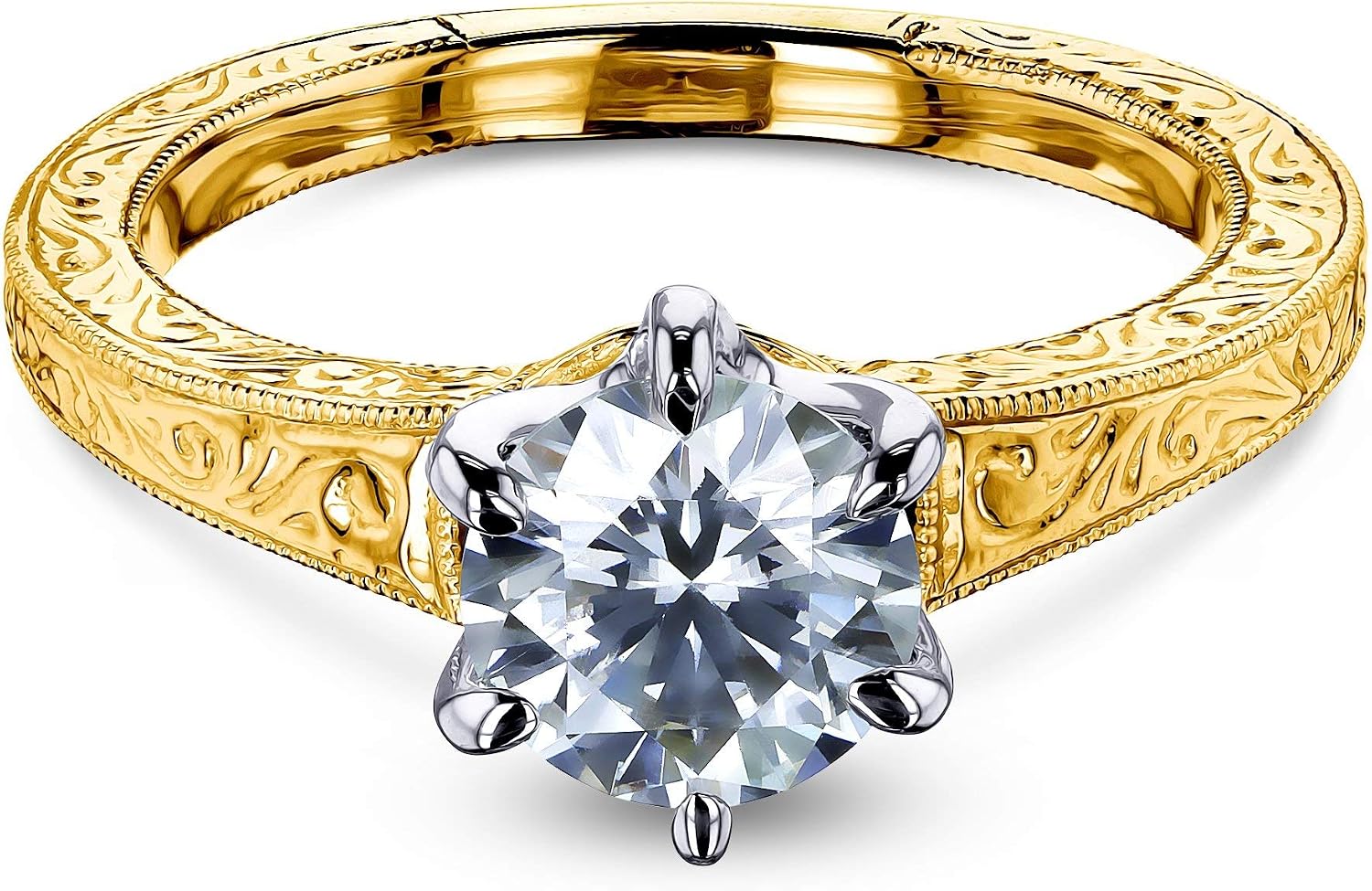 Kobelli 1 CTW 6-Prong Moissanite Solitaire Vintage Style Engagement Ring 14k Rose Gold (GH/VS, GH/I1-I2)