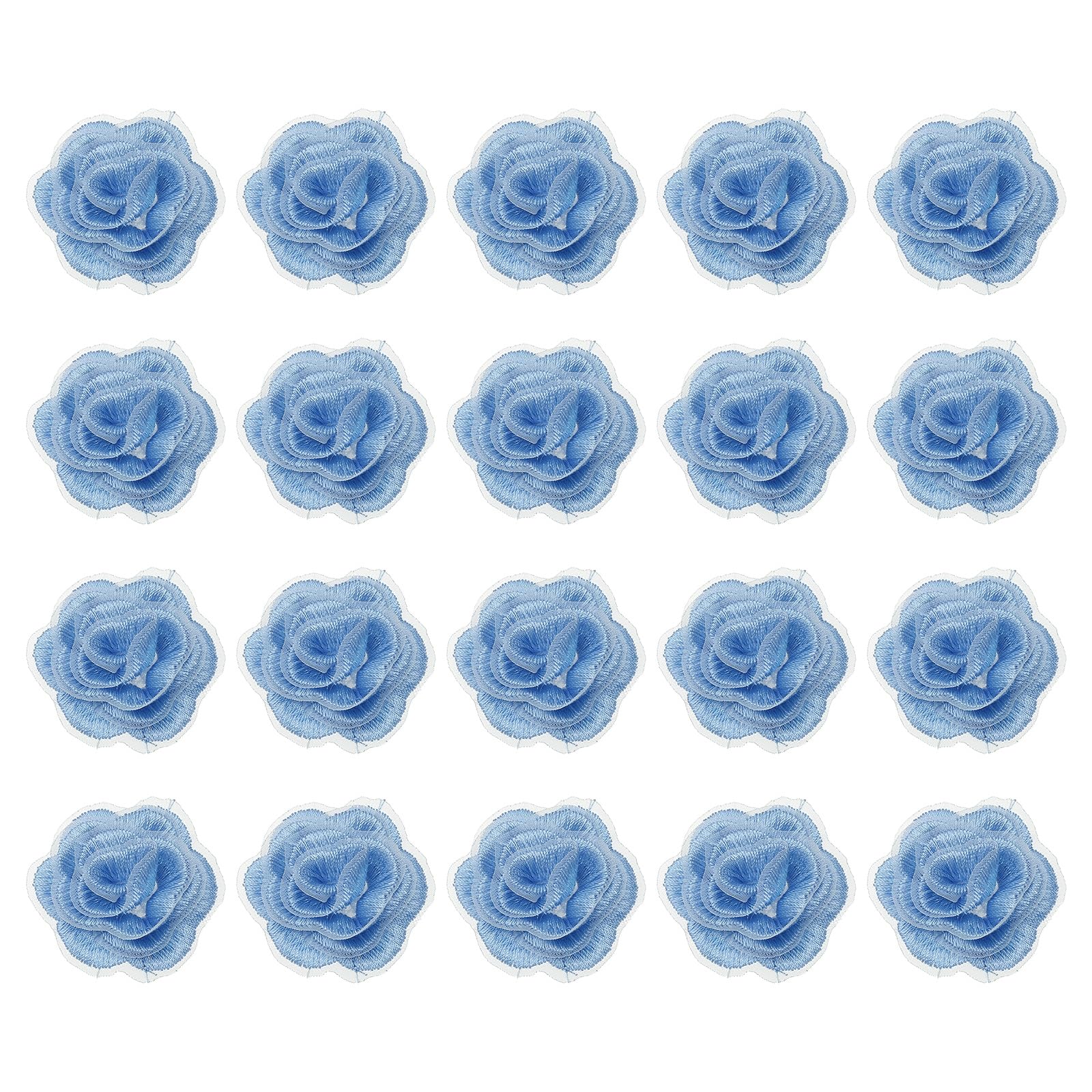 sourcing map 20 Pcs Floral Applique, 3D Flower Lace Applique Sew on Patch Embroidery Floral for Clothes Dresses Hair Ornaments Sewing DIY Craft Decoration, 4cm Blue