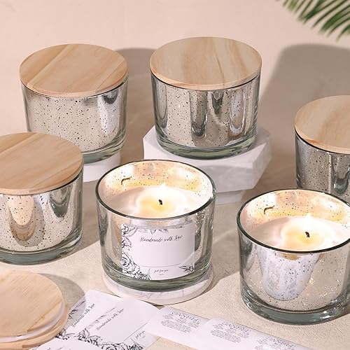 Miniatura 8 de Simeitol Tarros de vela transparentes de 16 onzas para hacer velas, 6 unidades, tarros de vela de vidrio con tapas herméticas de bambú, tarros