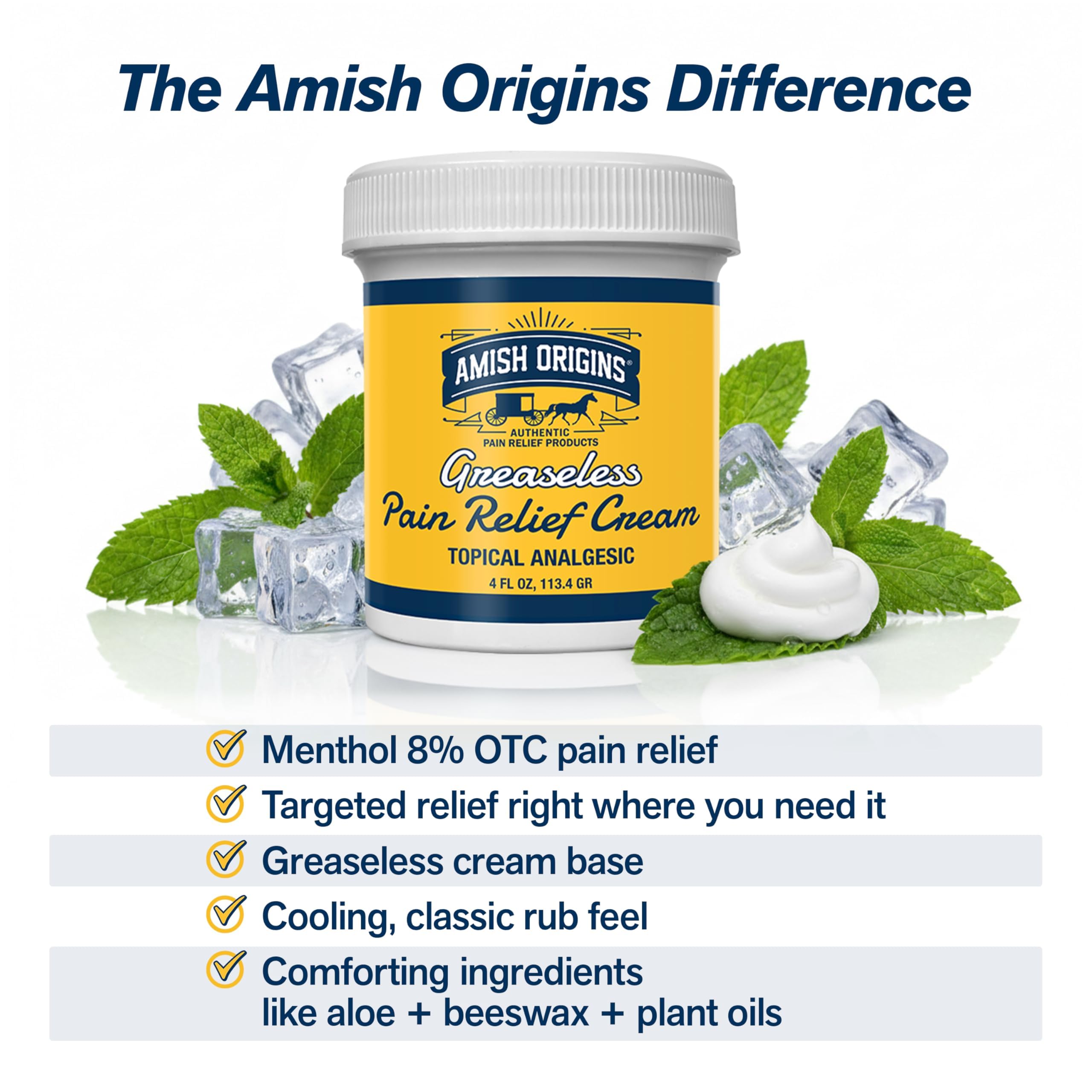 Amish Origins Arthritis Pain Relief Cream - 4 oz - Maximum Strength Deep Penetrating for Joint, Muscle, Knee, Back, Feet, Hand, Ankle, Aches, Neuropathy (4 Oz (Pack of 1)) — Amazon image 6