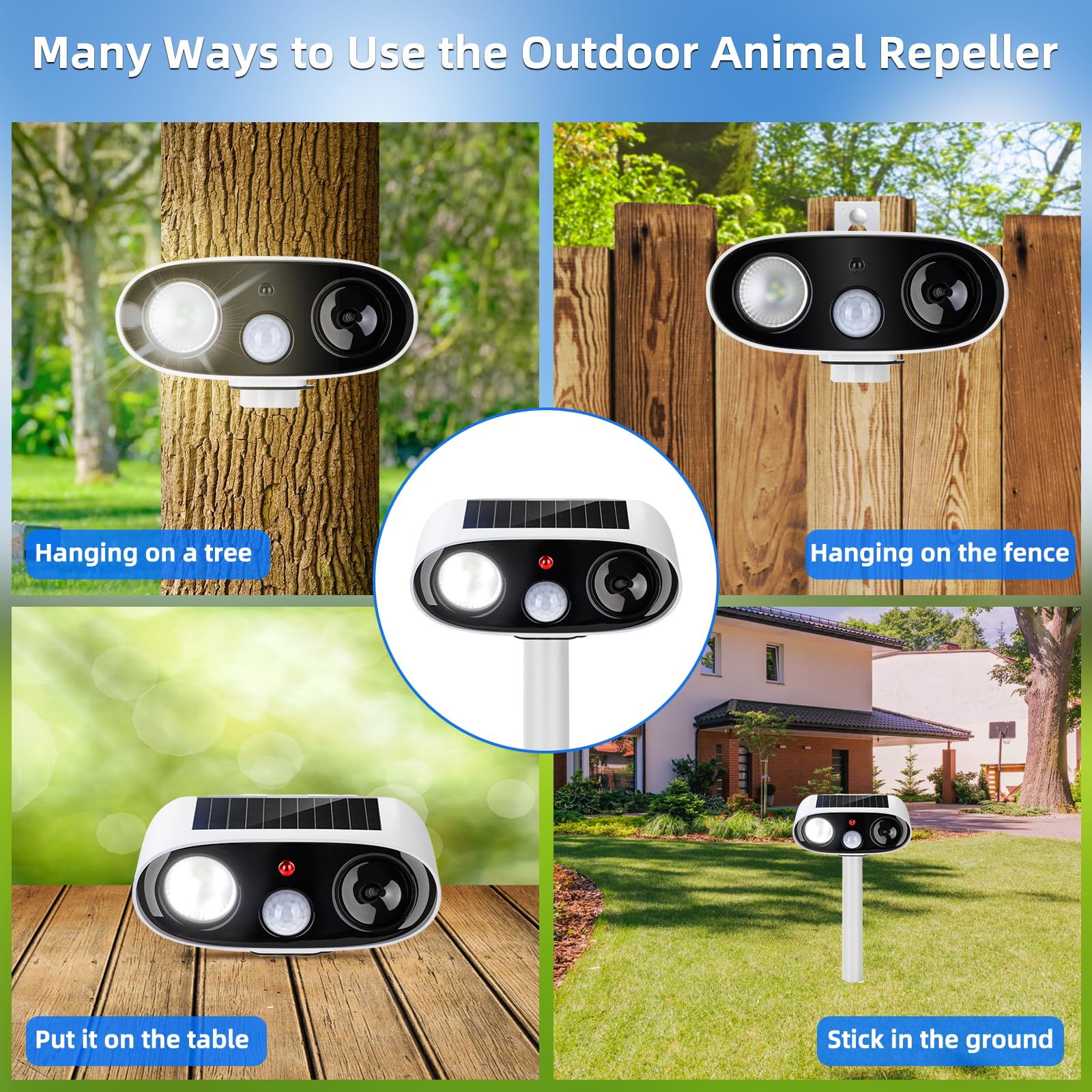 2026 Solar Ultraschall Tiervertreiber Outdoor Hirsch Katzenschreck Geräte, 2 Pack Wasserdicht Ultraschall Tiervertreiber Abschreckung Kontrolle für Kaninchen Vogel Waschbär Hund Eichhörnchen außerhalb