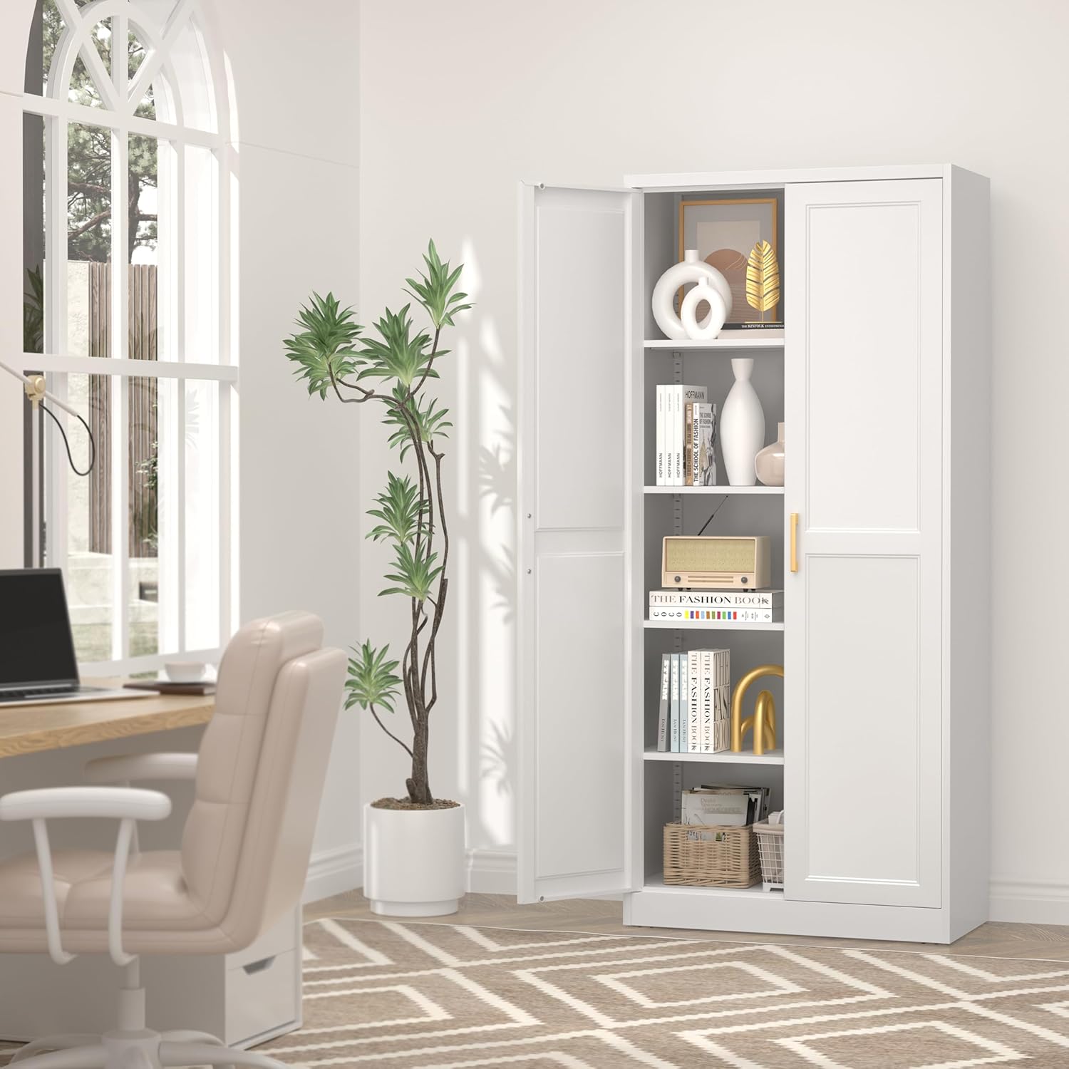 71" Kitchen Pantry Cabinet, Pantry Storage Cabinet with Doors and 4 Shelves, Metal Storage Cabinets for Kitchens, Living Room, Dinning Room, Assembly Required, White - Image 8