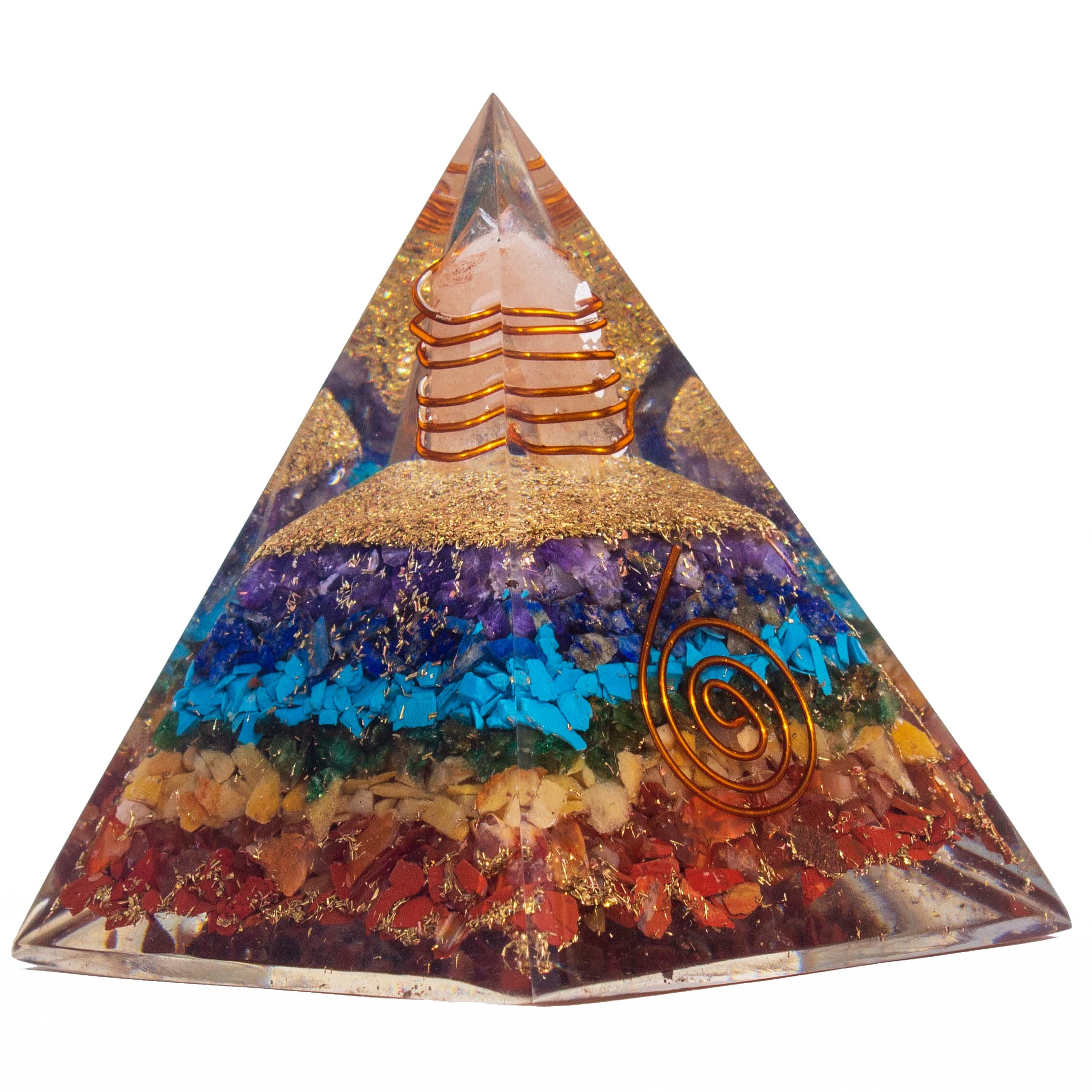 7 Chakra Orgonite Pyramid for Energy Generator Crystal Pyramid for Balancing Energy, Spiritual Alignment | Handmade Orgonite pyramids with Copper Coil and Crystal Quartz for Chakra Protection)
