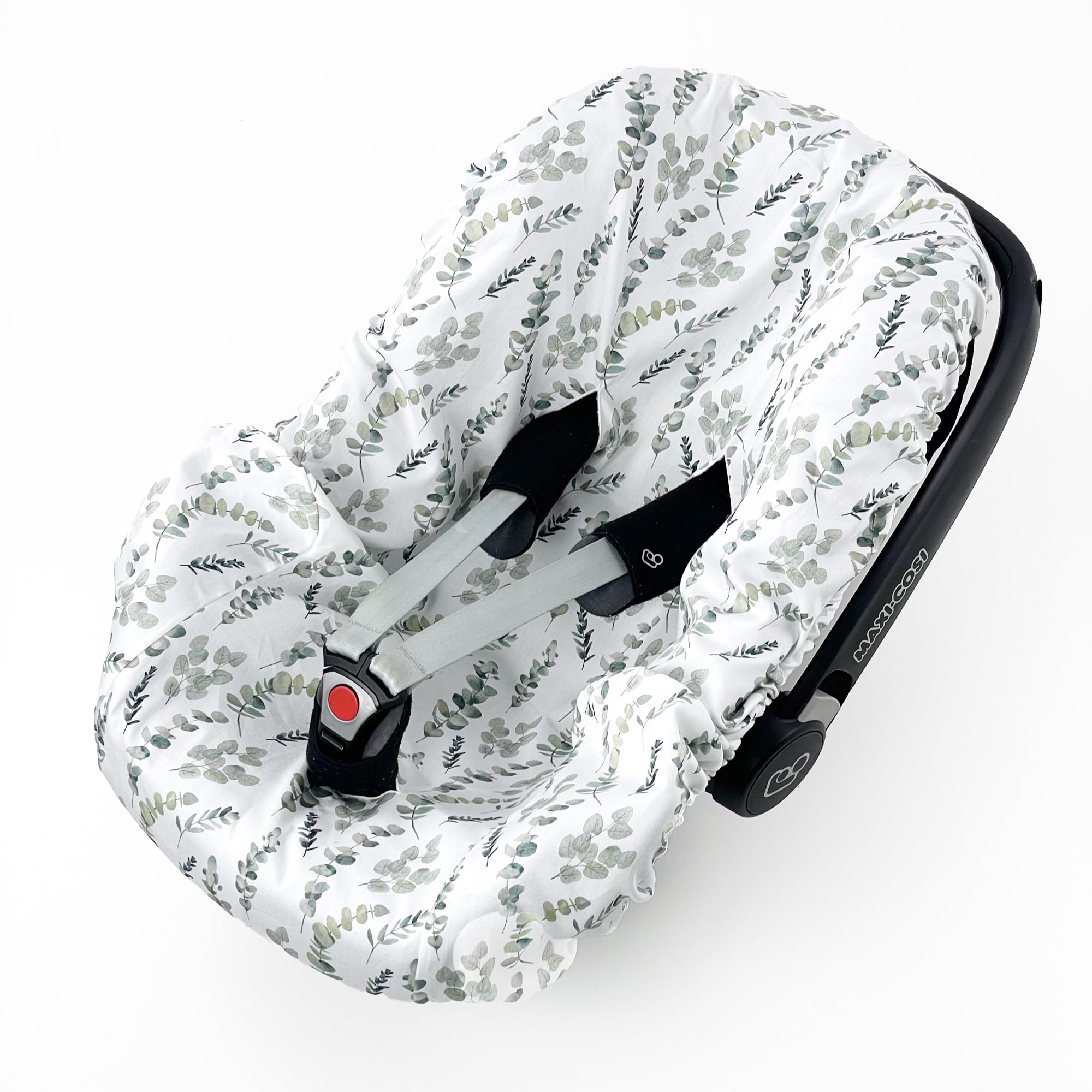 Sommerbezug Babyschale Bezug Universal, 100% antibakterielle Baumwolle mit Silberionen, Schonbezug Babyschalebezug (EUKALYPTUS)
