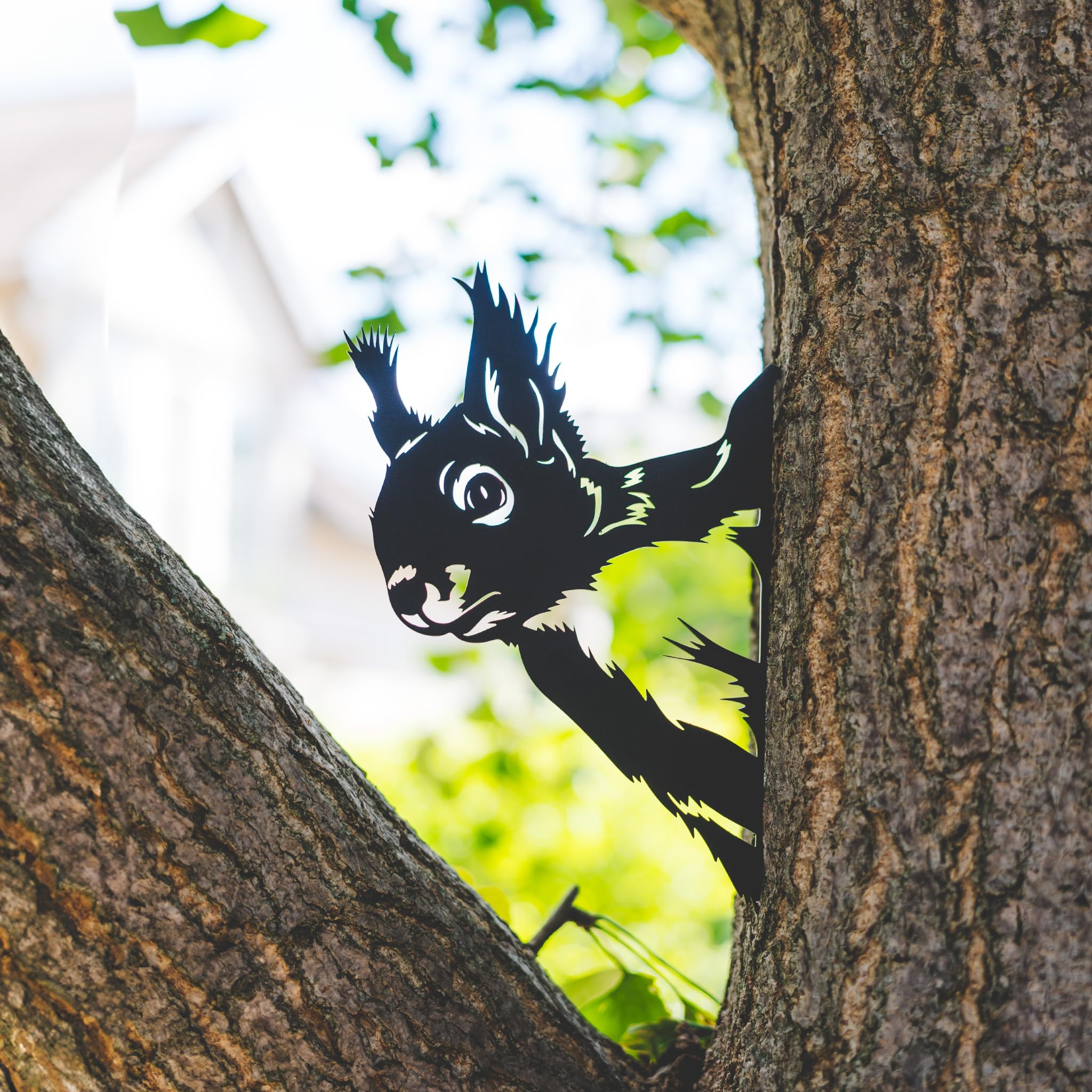 Spiedino albero, Scoiattolo in nero opaco - Decorazione da giardino per esterni in resistente acciaio. Bella decorazione da giardino, unico e durevole scoiattolo.