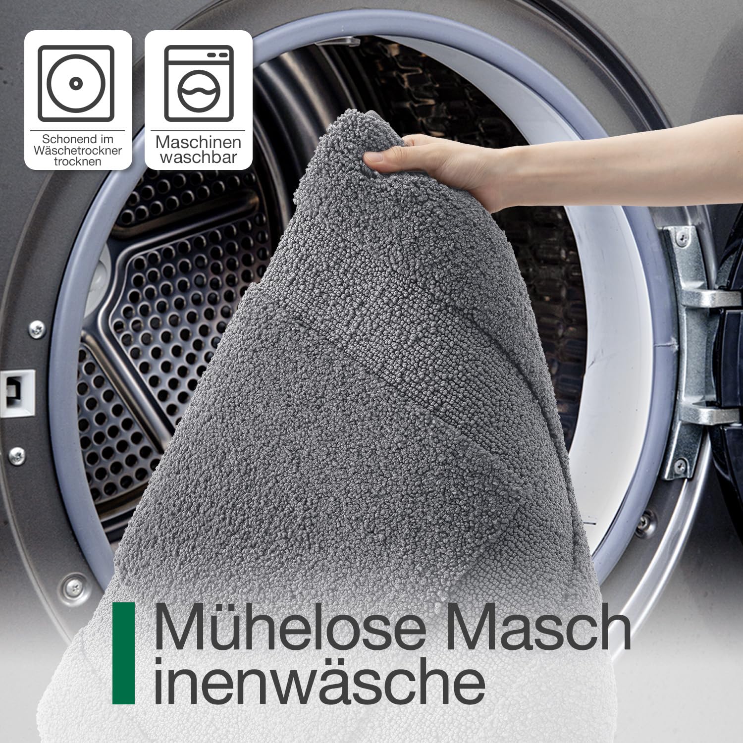 LUMI rutschfest Badematte, Weich und Saugfähig, Grau, 60 x 90 cm | Mikrofaser Badteppich, Maschinenwaschbar Badezimmerteppich, ideal für Dusche, Badewanne, Waschbecken, Wäsche und Hotelzimmer