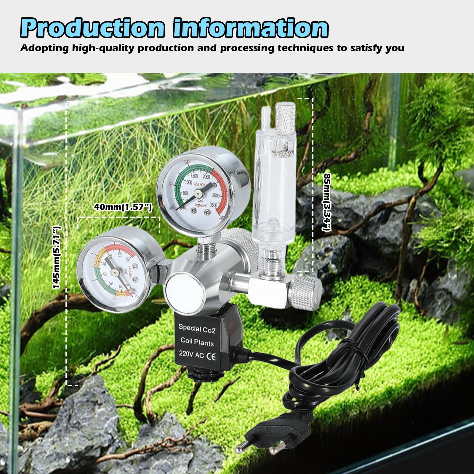 Réducteur de pression de CO2 d'aquarium - Régulateur de CO2 extérieur pour aquarium - Réducteur de pression pour aquarium planté - Écran double jauge - Avec compteur de bulles et système de