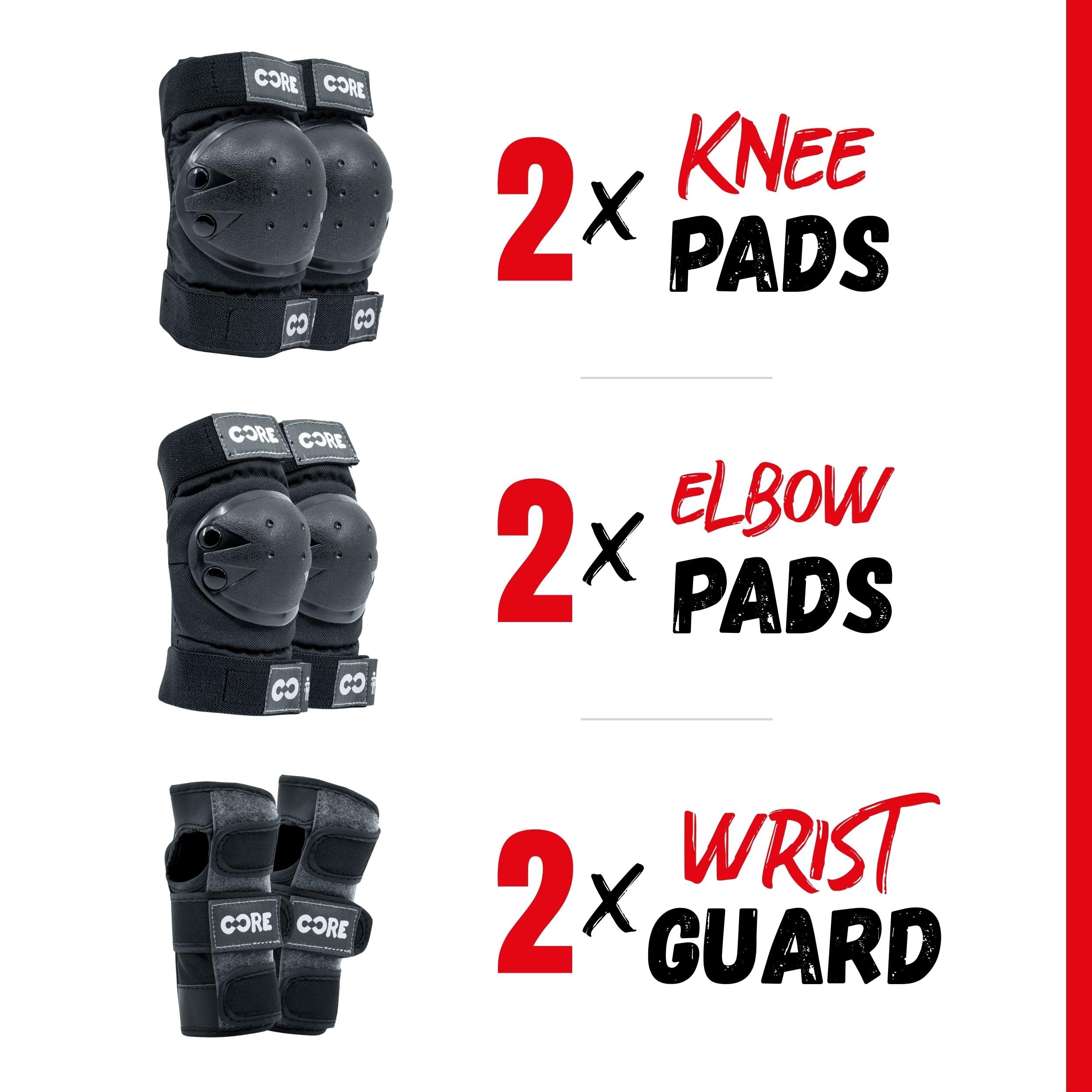CORE Junior Dreifach-Pad-Set, Knieschoner, Ellenbogenschützer, Handgelenkschoner, 6-in-1-Schutzausrüstungs-Set für Kinder, Jugendliche, Erwachsene, für Skateboarden, Roller, Radfahren, BMX, Skaten