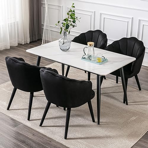 Miniatura 3 de Juego de 4 sillas de comedor de terciopelo modernas, sillas laterales tapizadas con patas de madera tapizadas para el hogar, cocina, sala de estar,