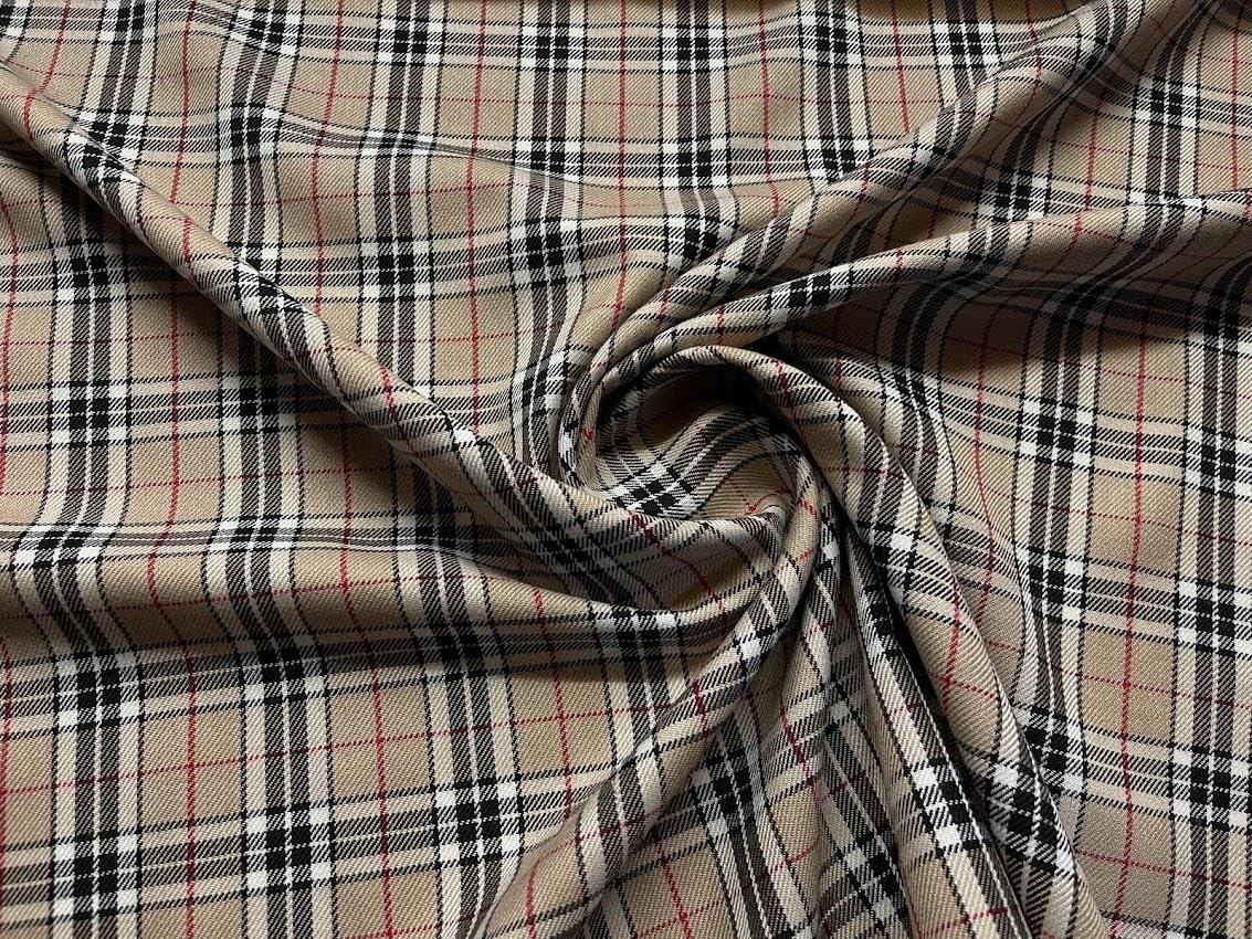 Scottish Tartan Check Fabric Material Design 25 Beige Check 1MTR