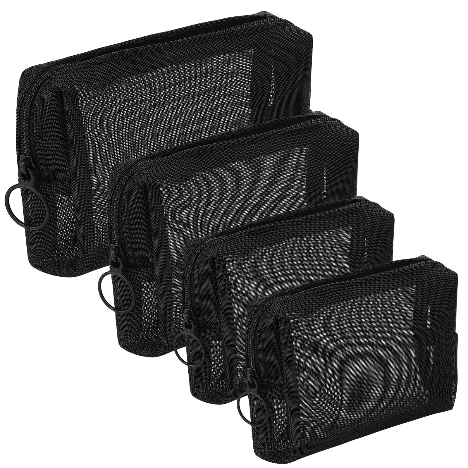 Ptwola Mesh Makeup Bag 4 Pcs Mesh Cosmetic Bag Portable Zipper Toiletry Pouch Travel Organizing Cosmetic Purse Storage Small Meshs Bags Set for Daily