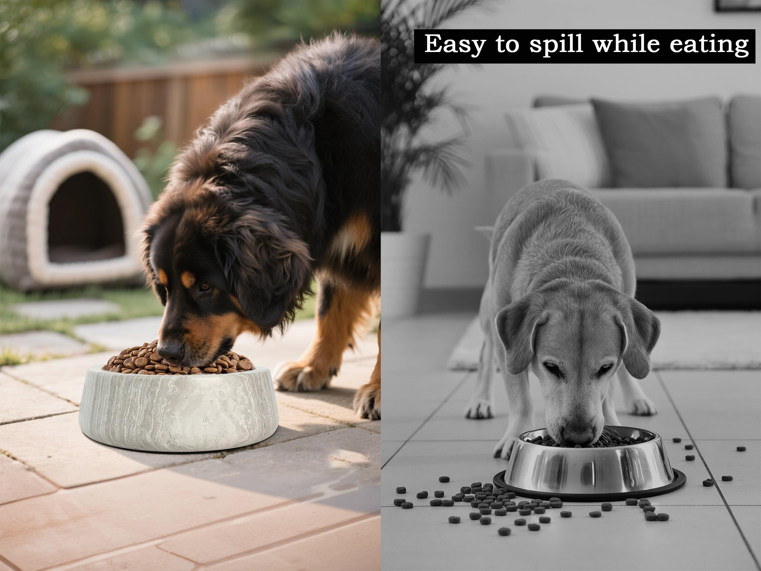NANSHOP Marble Dog Bowl – Sturdy Stone Dish For Medium To Large Dogs, Non-Slip Base