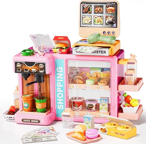 Miniatura 8 de Play Food Store Juguetes para niños, tienda de comestibles de juego de simulación con caja registradora para niños con pedido de voz con pantalla