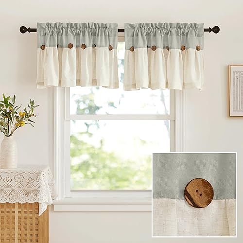 Miniatura 6 de NICETOWN 2 paneles de 42 x 72 pulgadas de largo, cortinas de lino grueso con ojales y 2 paneles de 42 x 18 pulgadas de largo, cenefas cortas con