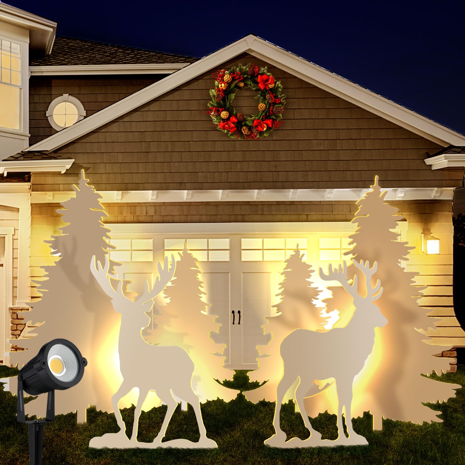 Blosssound 6 Pcs Lighted Christmas Deer Family for Outdoor Large Christmas Tree Reindeer Yard Sign with 2 LED Spotlights Waterproof Decorations with Stake for Xmas Holiday Yard Garden Home Patio