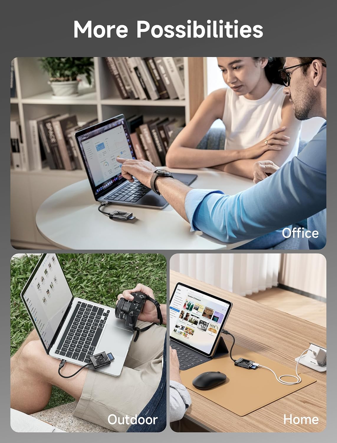 JSAUX 3-in-1 SD Card Reader USB C 5Gbps with PD 60W Fast Charging, Type C Micro SD Memory Card Reader for TF SD Micro SD SDXC SDHC, Compatible with iPhone 16 Pro Max, MacBook, Galaxy, iPad Pro, Camera