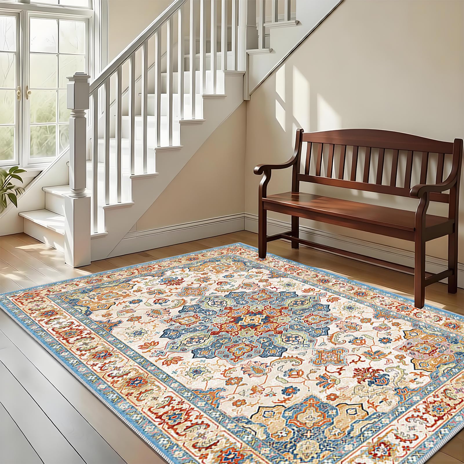 Dywan do salonu w stylu vintage, 180 x 210 cm dywaniki do sypialni, salonu, sypialni, kuchni, jadalni, duży dywan z krótkim włosiem, dywan do jadalni, antypoślizgowy zmywalny dywanik kuchenny