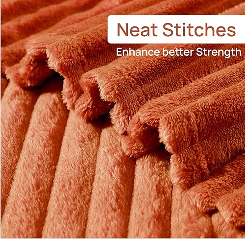 Miniatura 5 de Geniospin Manta de Tiro, 280GSM Manta Extra Suave y Ligera con Rayas, Mantas Mullidas, Suaves y Acogedoras para Sofá, Cama, Ligera y Transpirable