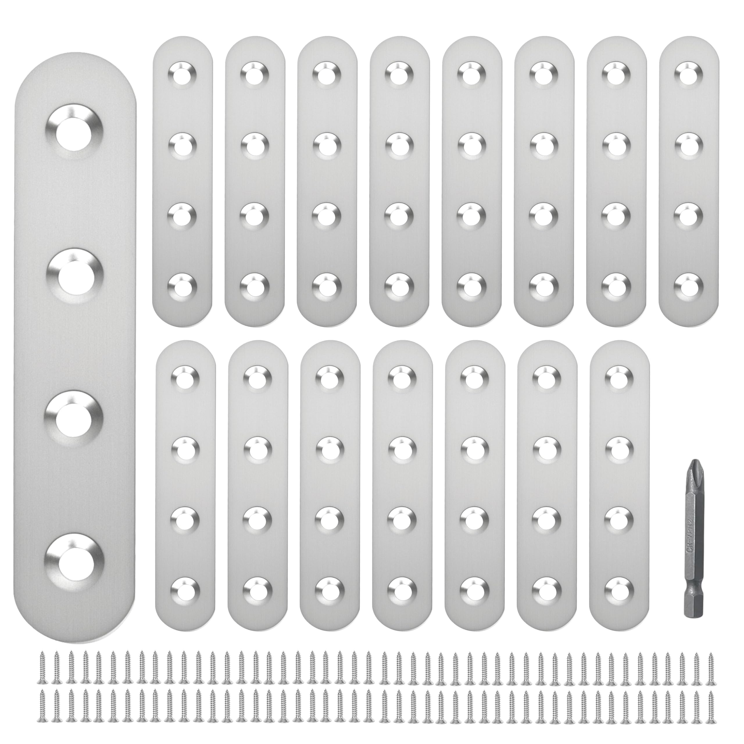 16 Pack Straight Brace,Flat Brace 3.77” x 0.6”,Stainless Steel Flat Metal Braces,Repair Bracket with Screws