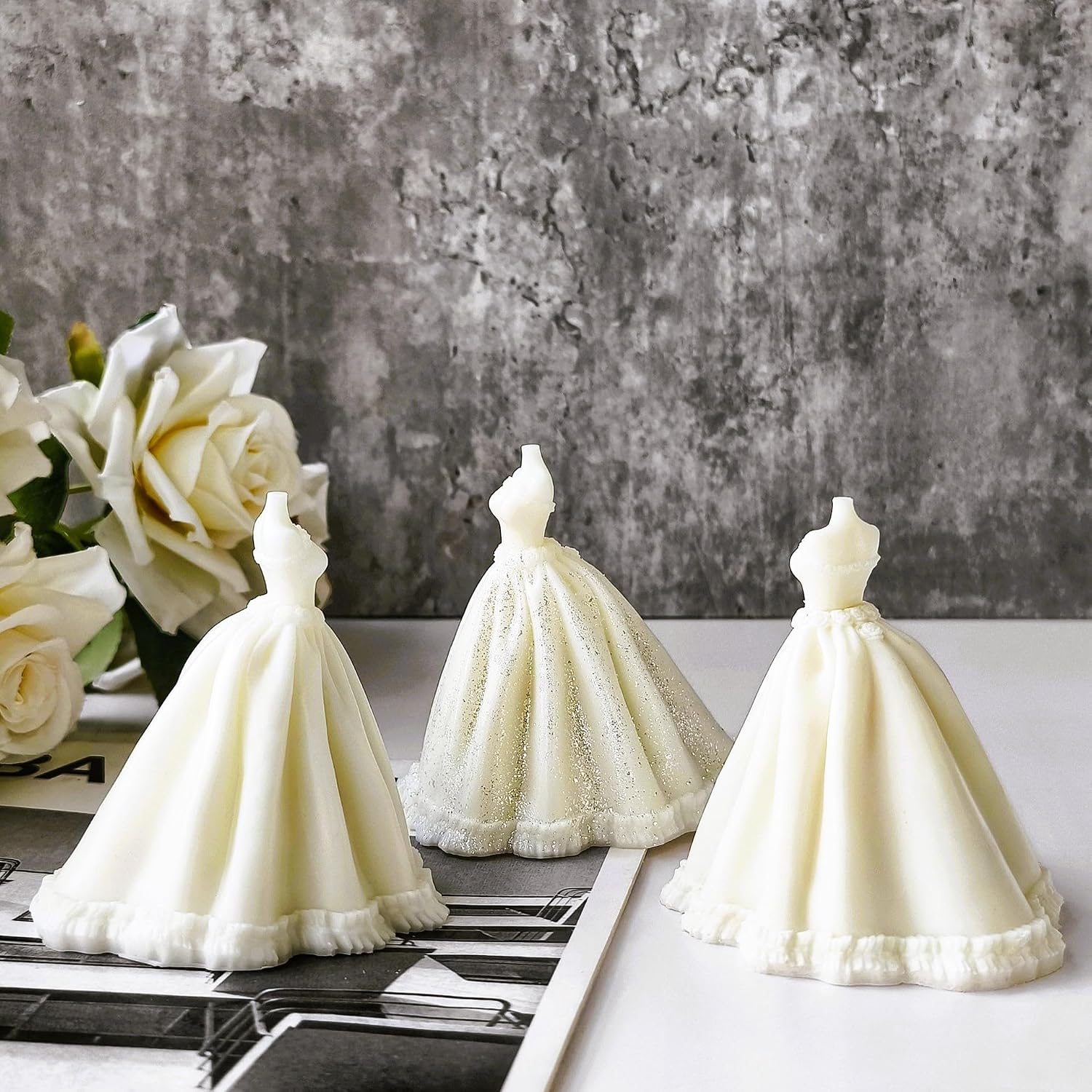 3D Wedding Dress Silicone Molds, Evening Gowns Candle Mold for Soap Soy Wax DIY Handcraft, Formal Dresses Rsein Mold Bridesmaid Gifts Wedding Party Home Festive Days Car Ornament (Ball Gown Dress)