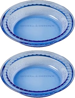 Anchor Hocking Coastal Blue Laurel Embossed Pie Dishes (2-Piece, 9.5-inch, oven/dishwasher safe)