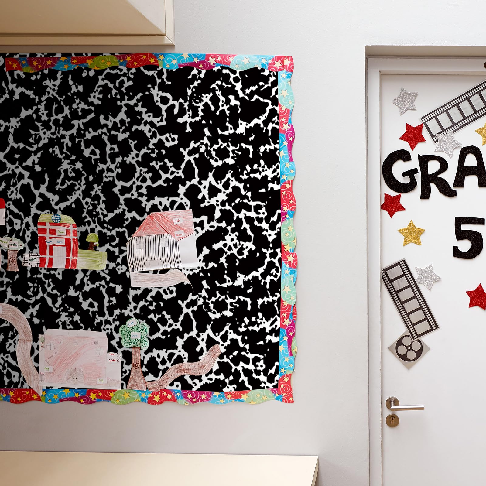 PerKoop 2 rollos de papel para tablón de anuncios de 3.9 x 12 pies, papel de fondo para decoración del hogar, oficina, escuela, aula (blanco y negro)